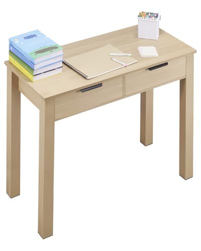 VEVOR Small Desk with Drawers, Wooden Table for Home Office, Small Computer Desk with Storage, Vanity Desk with Drawers, Study Table for Adults/Students for Drawing, Reading, Writing, Light Wood
