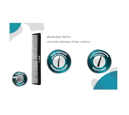 Image of ROOTS - Professional Hair Cutting Comb | Dual Teeth For Styling & Detangling | Salon Grade - For Men & Women | Ideal for Sectioning & Colouring | Round Teeth prevent Hair Damage | Model No. 109
