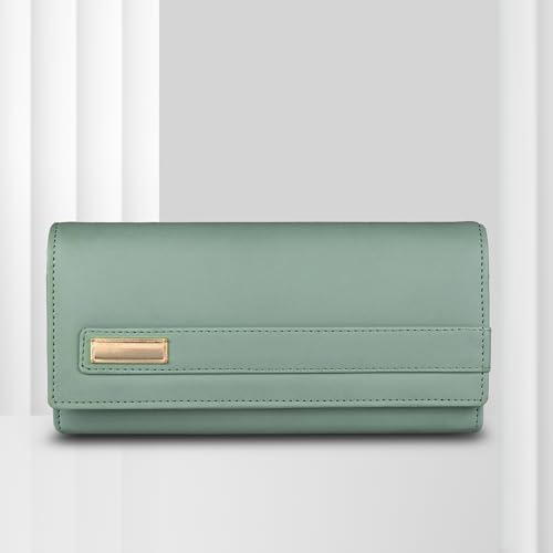 Image of ALSU Women's Hand Wallet Purse Clutch | Phone Pocket | Coin Compartment | Credit Card Slots| Zipper Pocket| Office use| Casual use| Faux Leather (Light Green)
