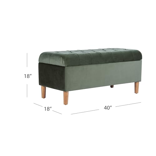 Image of HomePop 40 inch Ainsley Button Tufted Storage Bench - Loden Green Velvet