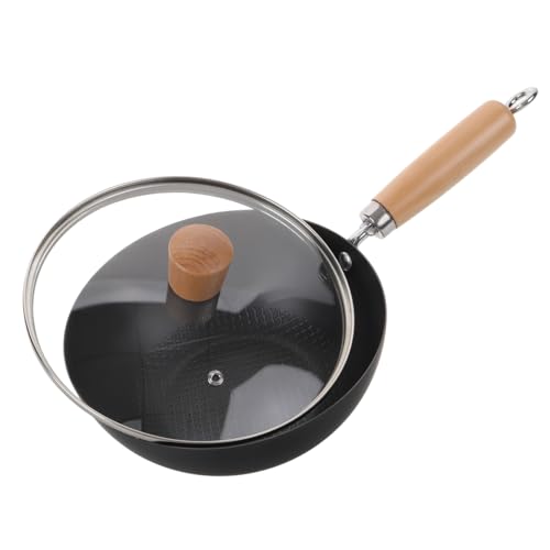 TOPBATHY Japanese Small Wok Pan 20cm Cast Iron Frying Pan Lid Traditional Round Bottom Iron Wok for Home Gas Stove Cooking