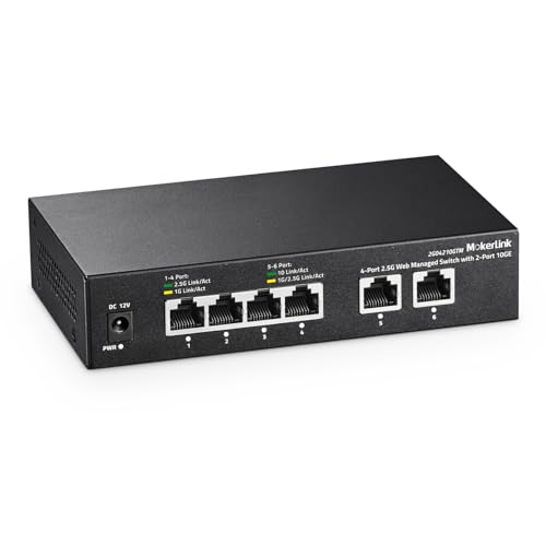 Image of MokerLink 10G Easy Web Managed Switch, 4x2.5G, 2x10G RJ-45 Base-T Ports, Support LACP /VLAN /QOS /IGMP, Metal Web Managed Fanless Network Switch