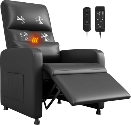 Image of Power Recliner Chair, Adjustable Electric Recliner Chair with Tall Back & Overstuffed Padding, PU Leather Single Sofa with 2 Side Pockets & USB Port, Home Theater Seating for Living Room, Black