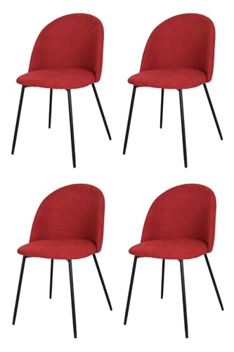 KEKOHOME Juego de 4 sillas de Comedor Luna con Patas de Acero Negro Mate, Tejido Rojo