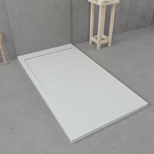 VAROBATH | Plato de Ducha URBANSTONE – Material Resina con Carga Mineral y Textura Pizarra Antideslizante C3 – Incluye Válvula Desagüe y Rejilla (Arena RAL7035, 70x190)