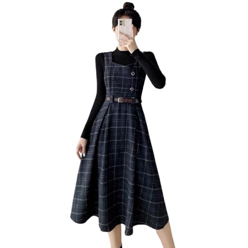Vestido de mezclilla cálido contra el frío, traje elegante de dos piezas con peto