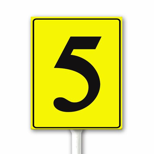 Aluminum Number Signs 5, Metal Yellow Numbered Signs With Stake Outdoor for Parking Lots Yard Floor Dock Court Street Field, 12x15 CM Sturdy Weatherproof Fade Resistant Easy Mounting — image 1