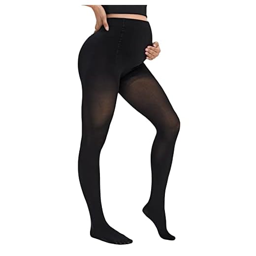 MakeMeChic Women's Maternity Tights Over The Belly Pregnancy Opaque Pantyhose Black M