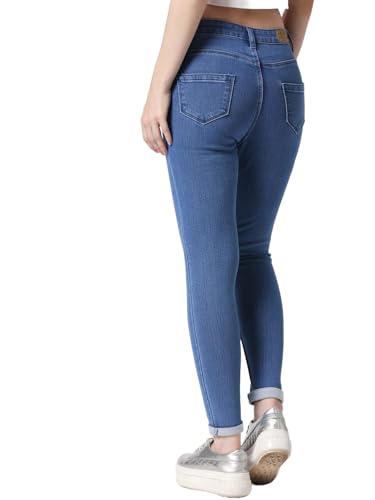 Image of TWGE - Women's Mid Rise Skinny Fit Jeans - Single Button, Stretchable Denim Pants - Ankle Length - Stylish Casual Wear