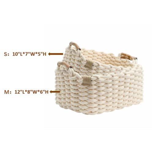 Image of ART pinecone 2 Pack Cotton Rope Basket Set – Handwoven Foldable Storage Bins for Nursery, Baby Registry, Gifts for Mom-to-Be, Diaper Caddy, Baby Shower, Organizer for Jewelry, Toys (Off-White)