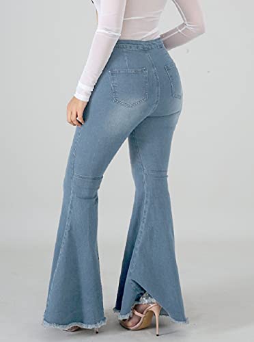 Bell Bottom Jeans for Women High Waisted Stretch Ripped Skinny Hole Classic Raw Hem Denim Flare Pants2