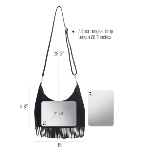 Image of Fringe Hobo Crossbody Bags for Women Cowgirl Western Crescent Purse Vegan Suede Hippie Shoulder Bag Bohemian Handbag