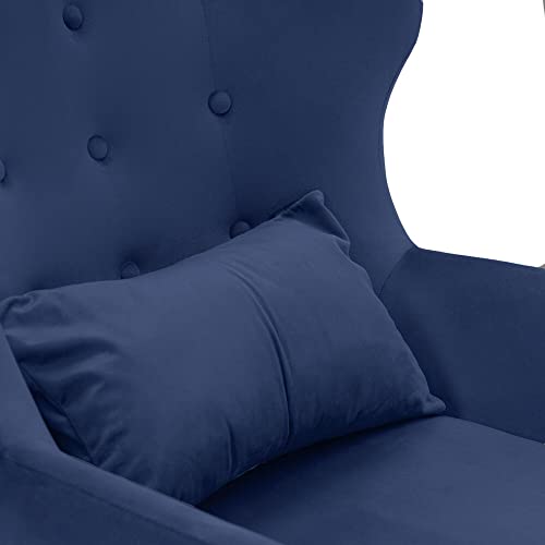 Critter Sitters Teen Wingback Accent Chair With Lumbar Pillow | Faux Wooden Legs, Navy Velvet #TOP6