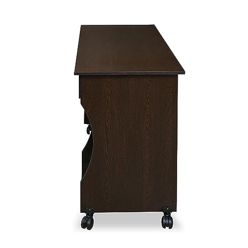 Image of Nilkamal Zenith Engineered Wood Computer Table | Study Desk with Keyboard Tray, 2 Open Shelves, and 1 Drawer (Finish: Teak)