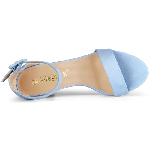 Image of Allegra K Women's Open Toe Chunky High Heel Buckle Ankle Strap Sandals | 3 3 /8 inches Heels with Faux Suede, Comfortable Block Heels Sandal for Women, Summer Dressy Shoes