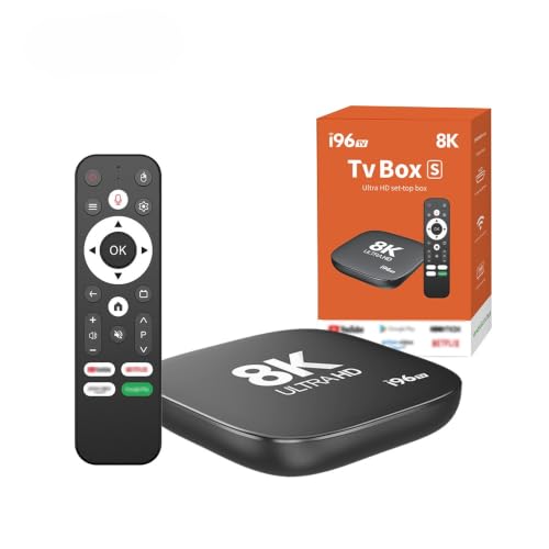 Image of GADGETSWEAR i96 Smart Android TV Box, 4K Ultra HD Streaming Media Player with Voice Remote, Android 14.0, 8GB RAM, 128GB Storage, Dual Band WiFi 5, Bluetooth 5.0, Free 1 Month Subscription