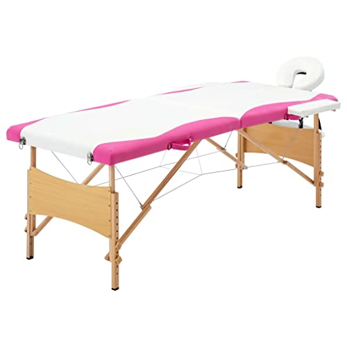 aphrophina Comforting Foldable Massage Table for Relaxation and Ease, Adjustable Height, White and Pink, Home or Professional Use