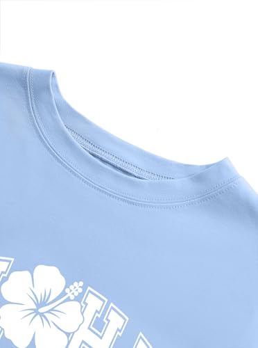 Image of Remidoo Women's Casual Oversized T Shirt Short Sleeve Graphic Tee Flower Baggy Shirts Blue Small