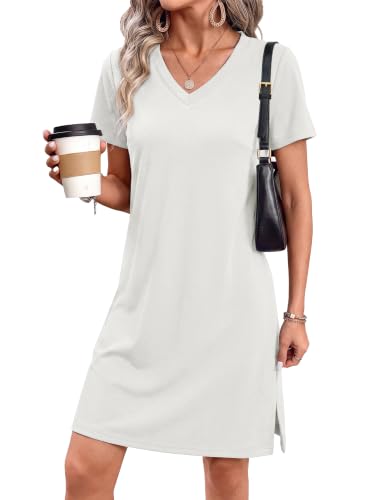 Image of RUMIA Summer Dresses for Women 2026 V-Neck Casual Sundresses T-Shirt Dress