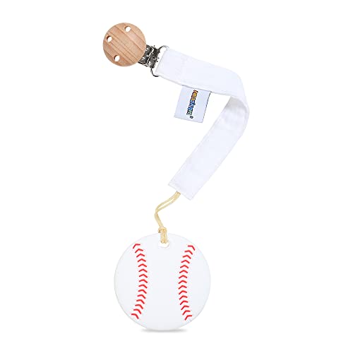 Image of AmazingM Baby Food Grade Silicone Sports Shape Teether Toy with Pacifier Clip Holder,Teething Pain Relief Toys Gift Set for 3 Months+ Boys and Girls,Freezer Safe,BPA Free (Baseball)