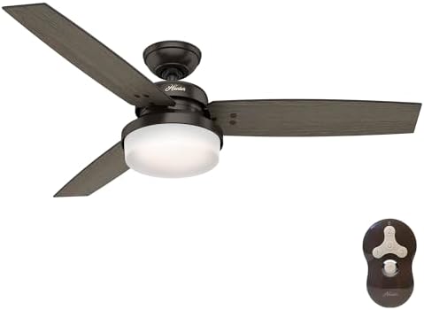 Hunter 52 inch Indoor Ceiling Fan with LED Light and Remote Control - Bronze Ceiling Fan, Standard Mount, 3 Blades, For Bedroom, Living Room, or Kitchen - Sentinel 59210, Premier Bronze