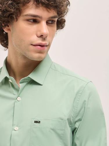 Image of THE BEAR HOUSE Men's Cotton Solid Tailored Fit Fomal Shirt