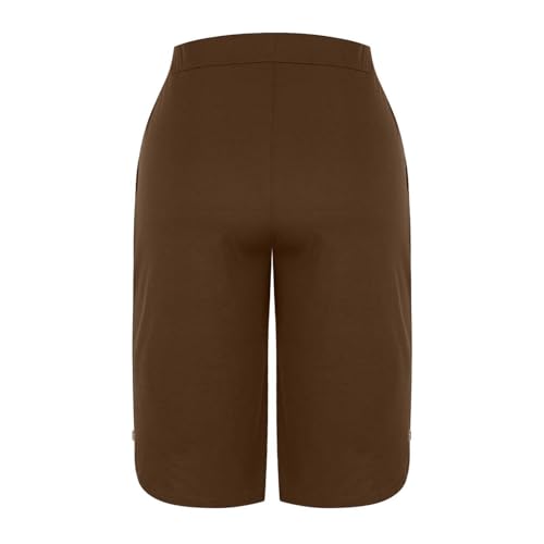 Women's Capri Pants Casual High Waisted Summer Pants Loose Solid Color Side Button Cropped Trousers with Pockets4