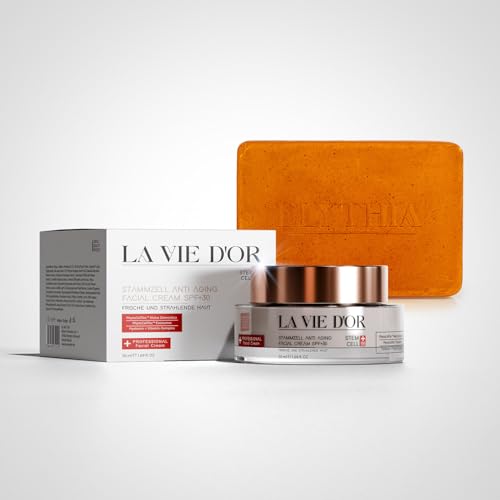 La Vie D'Or Kit de cuidado de la piel – Crema facial antiedad SPF 30 + jabón natural Reishi – Tecnología de células madre – Calidad suiza – Cuidado de la piel vegano