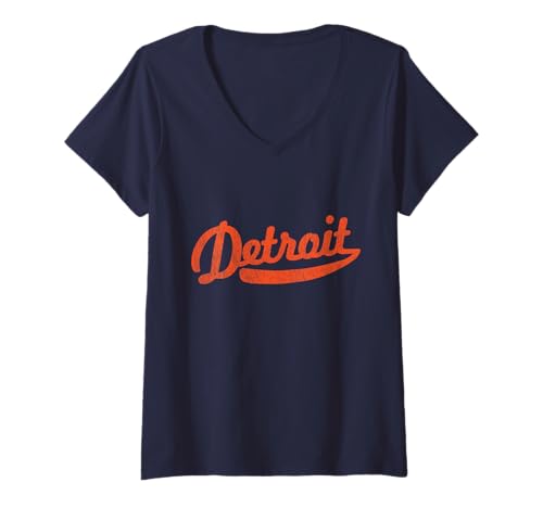 Womens Distressed Detroit Baseball Stuff Vintage Detroit V-Neck T-Shirt