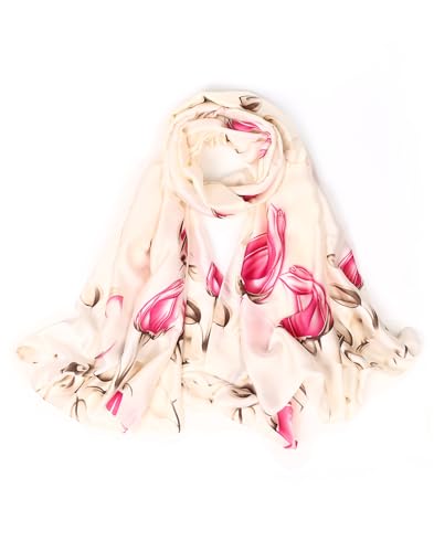 Bestshe Silk Feeling Long Scarf Fashion Floral Large Scarf Satin Shawl Wraps for Women with Gift Packed