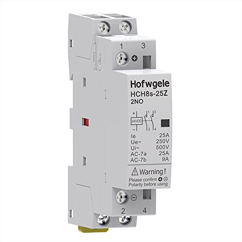 Hofwgele Contactor DC12V 24V 25A HCH8s-25Z 2NO 25A Control de circuito universal de 2 polos,35 mm Montaje en riel DIN (HCH8s-25Z 2NO DC24V)