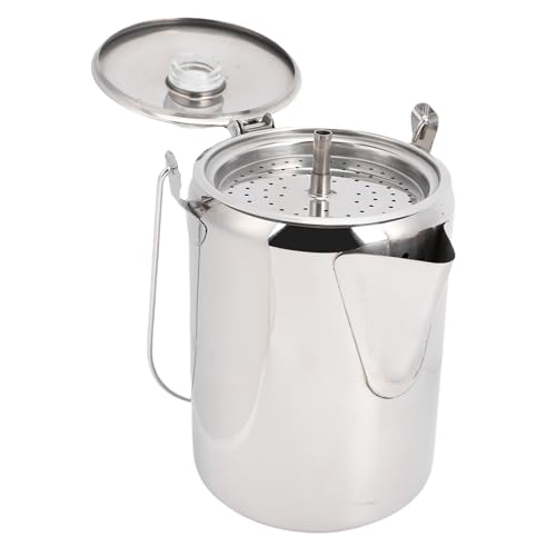 Dpofirs Percoladora de Acero Inoxidable para Camping, Percoladora, para Camping, Estufa, con Cesta de café y 5 Paños Filtrantes (SILVER)