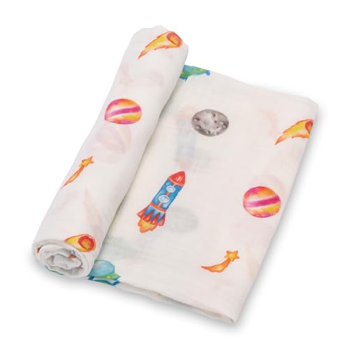 Image of LollyBanks Swaddle Blanket, 100% Cotton Baby Blanket, Soft Muslin Swaddle Blanket 47 x 47 Inches, Neutral Baby Blanket for Boys and Girls, Baby Essentials, Registry (Space Print, Universe)