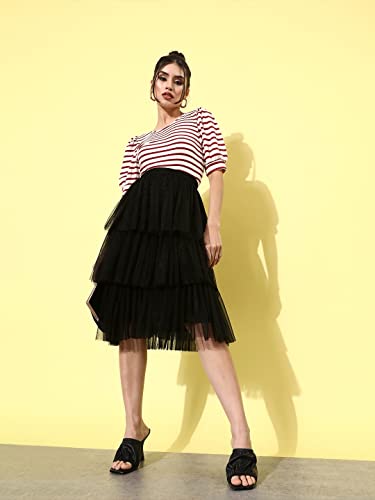 Image of Style Quotient Women Black Tulle Net Layered Solid A-Line Skirt