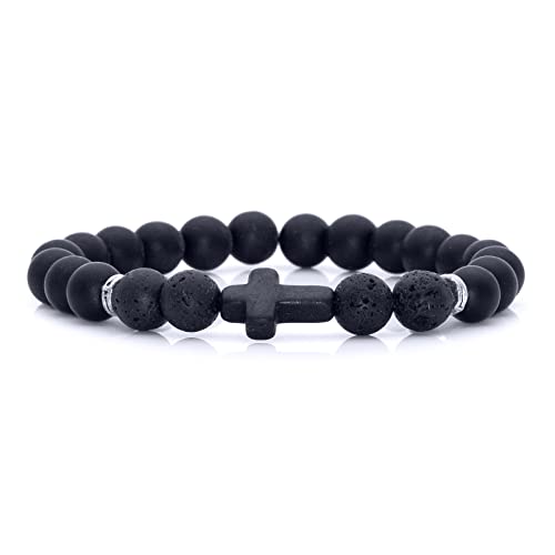 Image of Xusamss Fashion 8MM Matte Agate Beads Bracelet Cross Elastic Bracelet,7 1 /2 Wrist