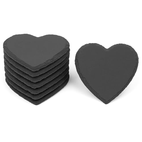 Sottobicchieri in ardesia a forma di cuore, 10 x 10 cm, in ardesia naturale, antiscivolo e resistente al calore, per bevande, decorazione da tavolo, matrimonio e idea regalo