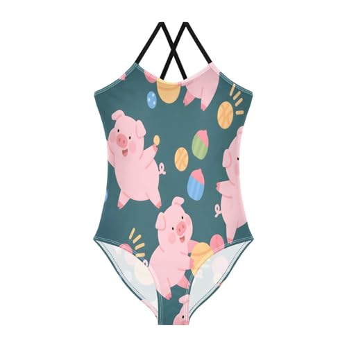 Cute Pig Pattern Girls One-Piece Swimsuit Beach Swim Bathing Suit