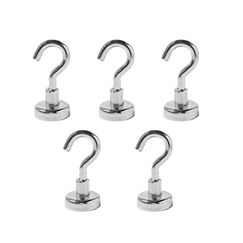 マグネット フック Sサイズ スチル製 直径16mm 玄関 キー ホルダー オフィス 小物 収納 ネオジム磁石 引っ掛けフック 耐荷重 約5kg (シルバー, 5個入り)