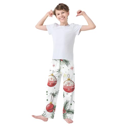 Christmas Ball Pine Branches Boys Long Pants Soft Trousers Elastic Waist Kids Lounge Bottoms with Pockets S-XL3