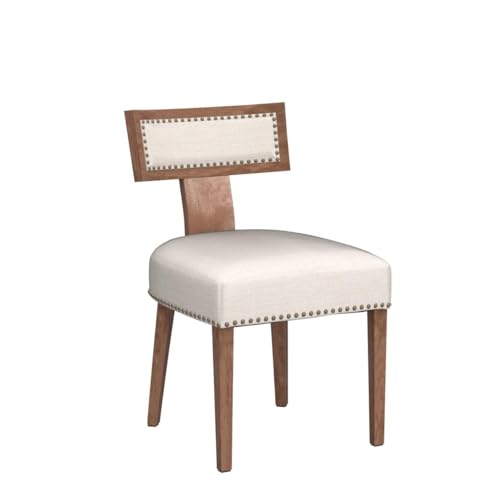 Image of HNY Mid Century Modern Dining Chairs Set of 4, Farmhouse Linen Fabric Upholstered Accent Chairs Curved Nailhead Trim Backrest Kitchen Chairs, with Hardwood Frame, Beige