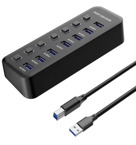 Hub USB SuperSpeed 5Gbps à 7 ports PremiumCord noir avec interrupteurs de ligne et LED