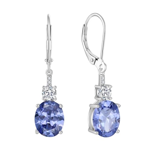 Oval Dangle Drop Earrings for Women 925 Sterling Silver Leverback Earrings Birthstone Jewelry Gifts for Her