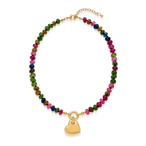 LILIE&WHITE Gold Heart Necklace For Women Chunky Chain Necklace Puffy Heart Necklace Heart Pendant Necklace Colorful Beaded Necklace Jewelry Gift Silver Heart Necklace Bead Necklace