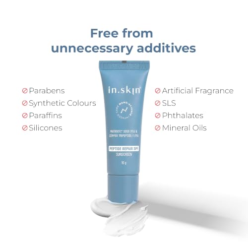 Image of in.skin Peptide Repair SPF 50 PA++++ Sunscreen | Broad Spectrum UV Protection with Matrixyl 3000 & Copper Peptide | Lightweight, Non-Greasy | Barrier Repair | For Oily, Acne-Prone & Sensitive Skin (10 g )