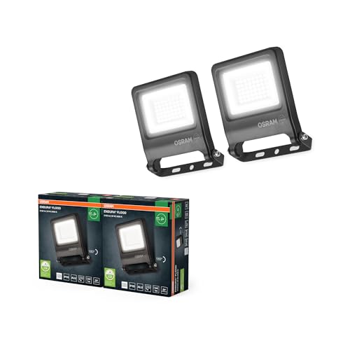 Osram ENDURA FLOOD PC 30W LED-Fluter, 4000K kaltweiß, 3000 Lumen, IP65 Flutlicht, 100% recyceltes Alu, Montagebügel 180°, 100 lm/W, Grau, 2-Pack
