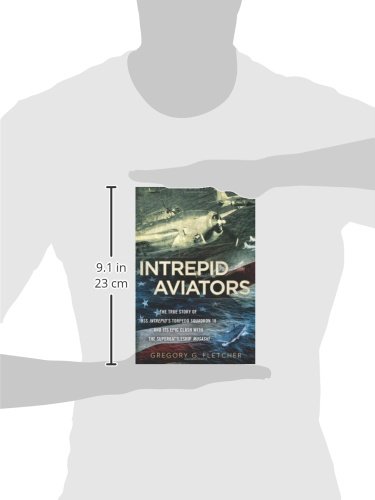 Image showing the dimensions of the book Intrepid Aviators held by a person, indicating its height and width.