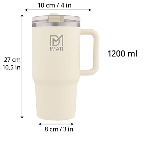 Image of 40oz Tumbler with Side Handle 1.2L | Insulated Stainless Steel Sipper Water Bottle for Adults with 2 Flip Straws Lid 2 Straws & Cleaning Brush Inclued Leakproof Lid for Office & Gym (BONE WHITE)