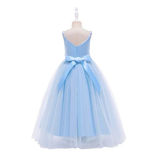 Image of Glamulice Flower Girls Spaghetti Strap Tulle Dress Long A Line Wedding Pageant Dresses Princess Birthday Party Ball Gown
