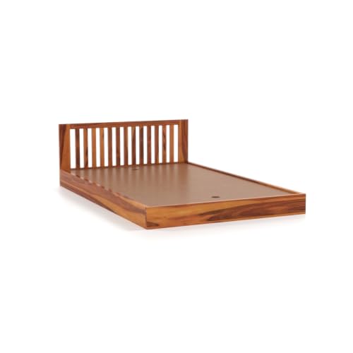 Image of Solid Sheesham Wood Single Bed Without Storage for Bedroom | Single Size Wooden Cot with Vertical Slatted Headboard & Low Footboard | Modern Platform Divan Bed (Honey Finish)