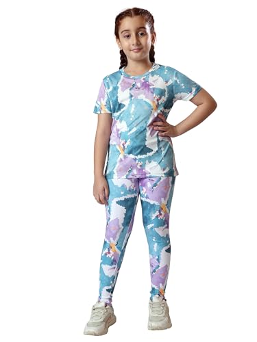 Image of Girl's Activewear Workout Set 2 Piece Athletic Sets Dry Fit Printed Tees And Leggings Yoga Running Dance 4-14Y